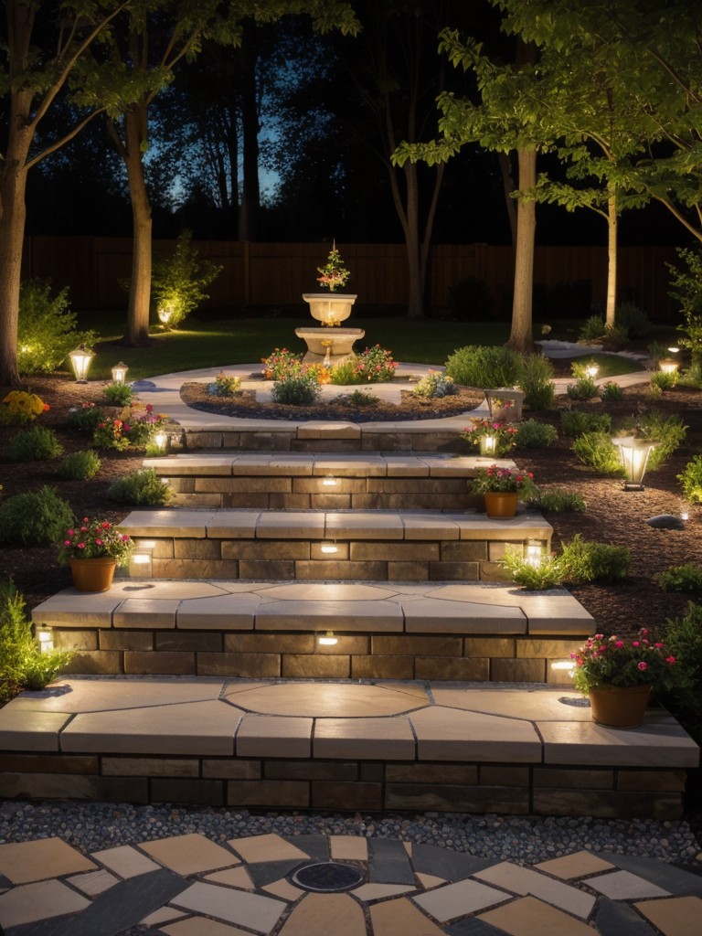 create-whimsical-frontyard-incorporating-colorful-mosaic-stepping-stones-playful-garden-ornaments-fairy-lights