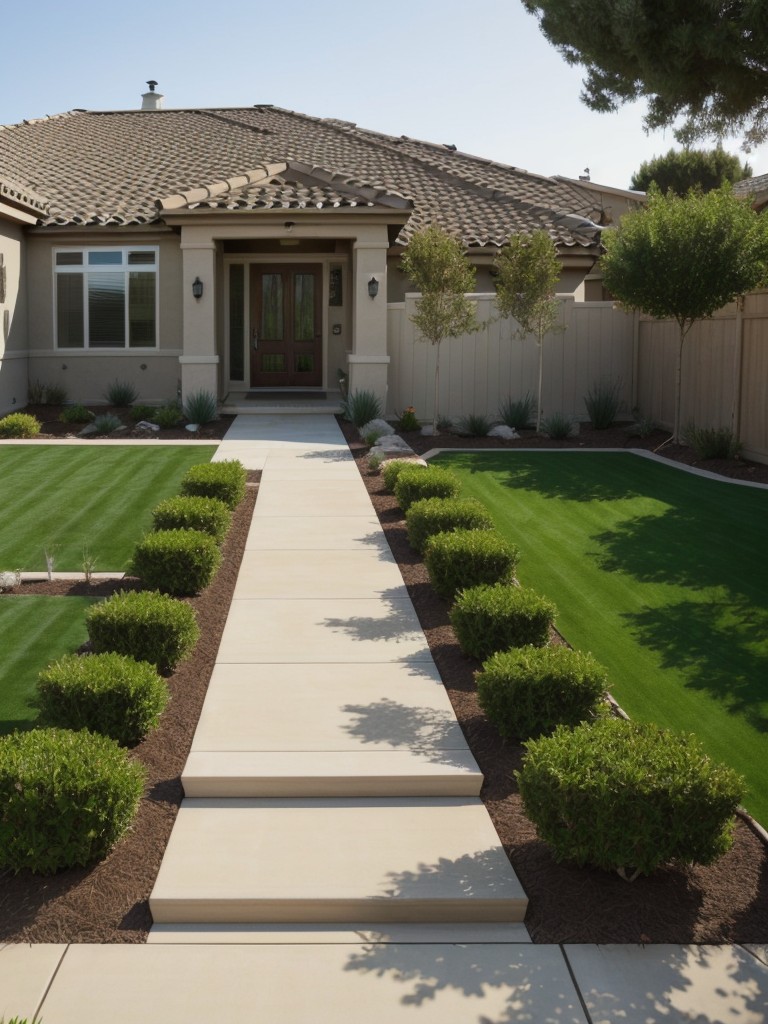design-low-maintenance-frontyard-opting-drought-tolerant-plants-artificial-turf-automated-irrigation-systems