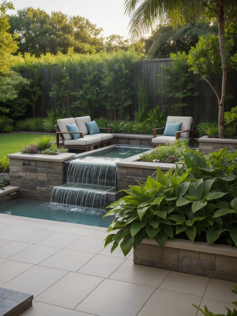 transform-frontyard-into-relaxing-oasis-soothing-water-feature-lush-greenery-comfortable-outdoor-furniture