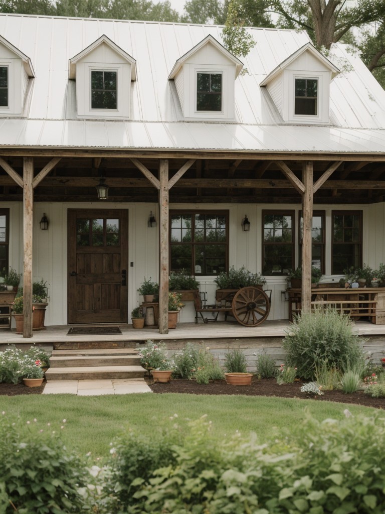 farmhouse-style-frontyards-featuring-mix-heirloom-plants-antique-farm-equipment-simple-country-aesthetic