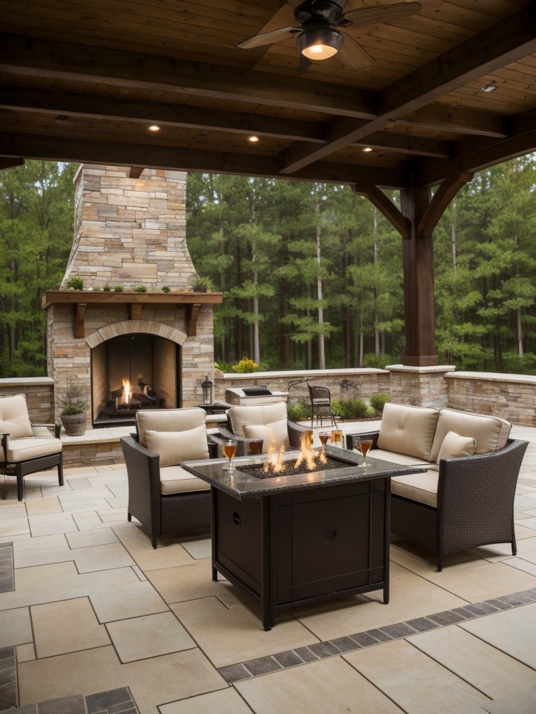 frontyard-patio-ideas-comfortable-outdoor-seating-pergolas-shade-fireplace-fire-pit-to-create-cozy-gathering-space-entertaining-guests