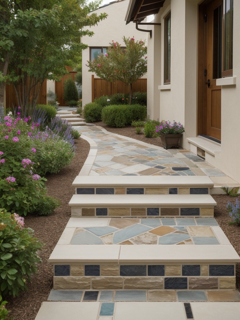 install-charming-pathway-made-decorative-stones-colorful-tiles-to-guide-guests-to-front-door