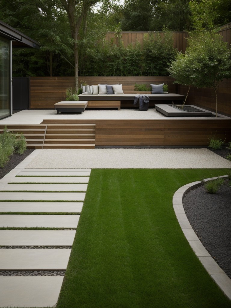 contemporary-frontyard-landscaping-mix-textures-such-gravel-pathways-wooden-decking-lush-greenery-creating-harmonious-blend-nature-modernity