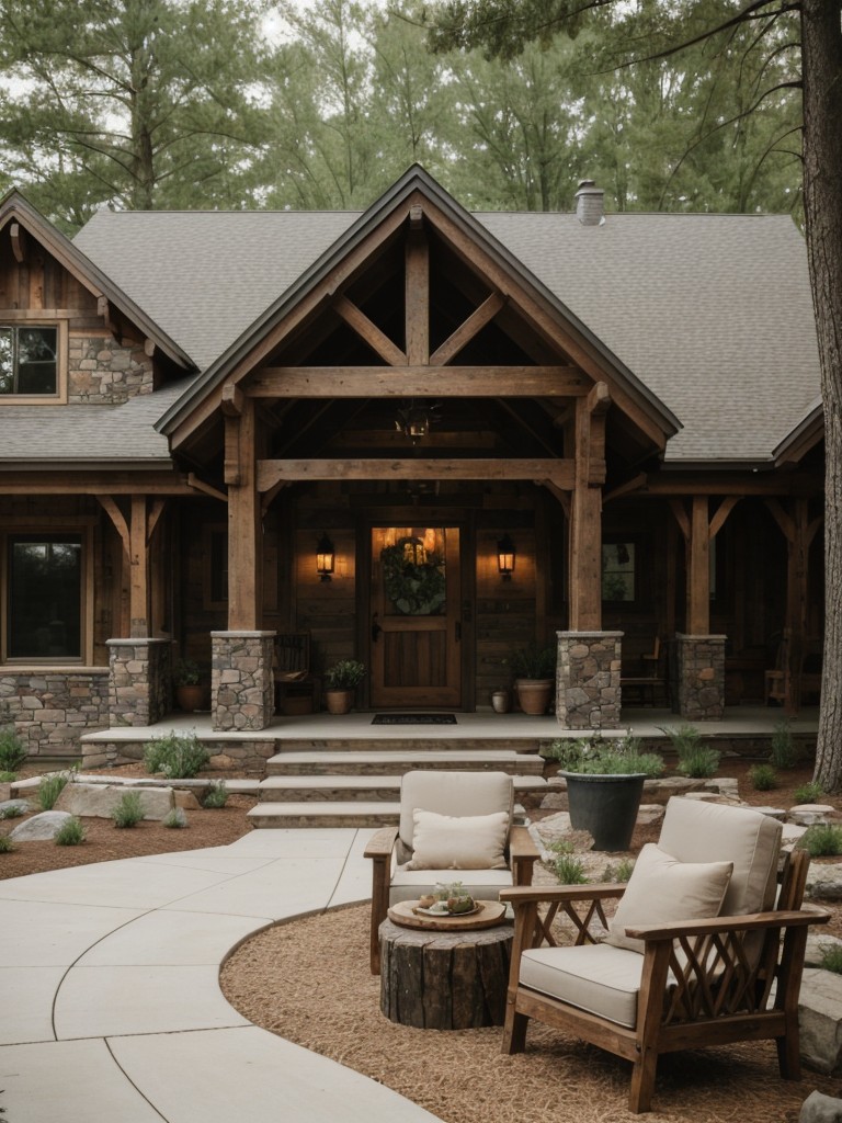 rustic-frontyard-design-ideas-that-channel-cozy-inviting-vibe-utilizing-repurposed-wood-vintage-pieces-natural-stone-elements