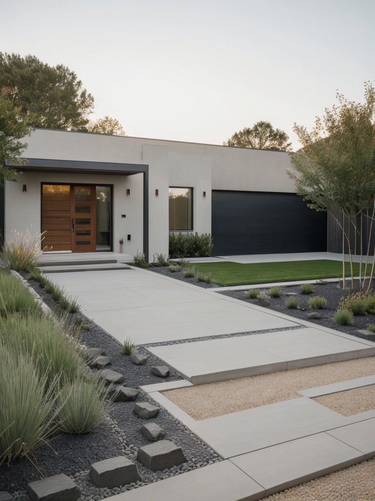 minimalist-frontyard-designs-sleek-landscaping-geometric-plant-arrangements-gravel-pathways-contemporary-look