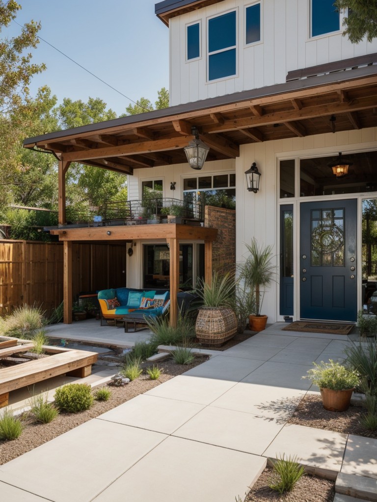 eclectic-frontyard-style-mix-vintage-modern-elements-vibrant-patterns-unexpected-decor-items
