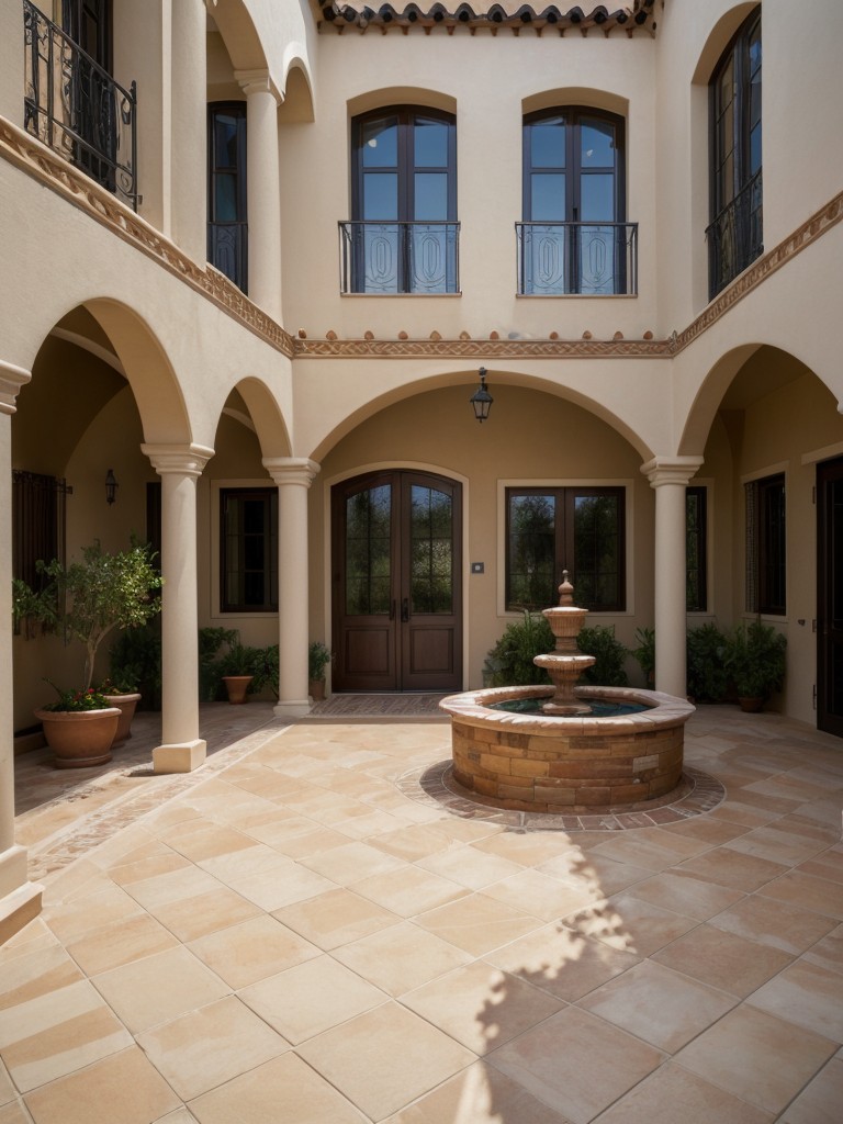 mediterranean-inspired-frontyard-layout-terra-cotta-tiles-wrought-iron-accents-charming-courtyard