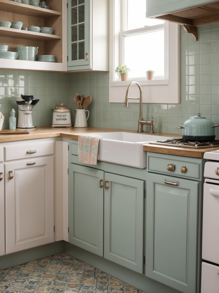 vintage-inspired-kitchen-decor-pastel-colors-retro-appliances-patterned-tiles