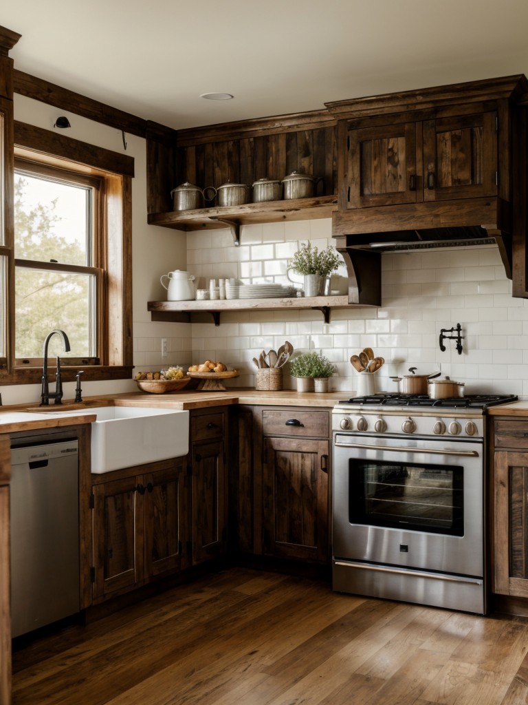 country-farmhouse-kitchen-distressed-wood-cabinets-vintage-inspired-hardware-cozy-breakfast-nook-family-meals