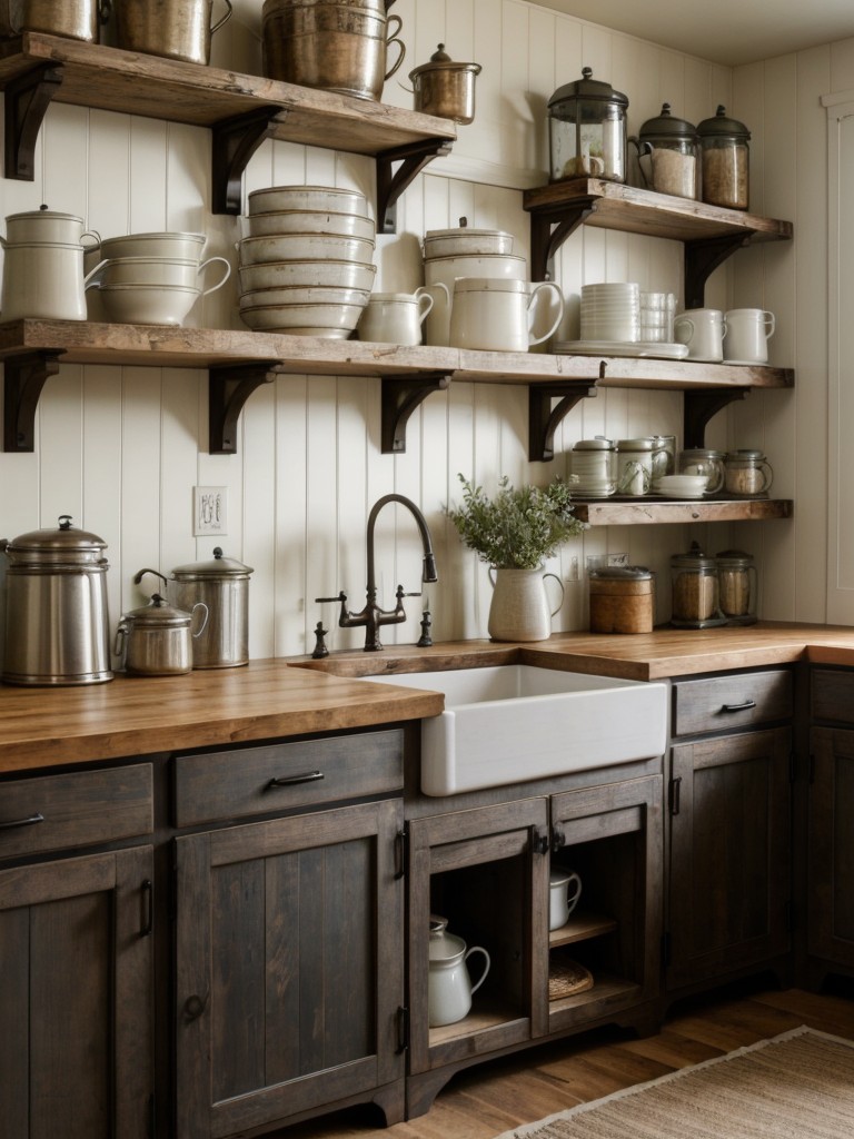 farmhouse-kitchen-ideas-rustic-charm-distressed-finishes-open-shelving-to-display-vintage-dishware-accessories