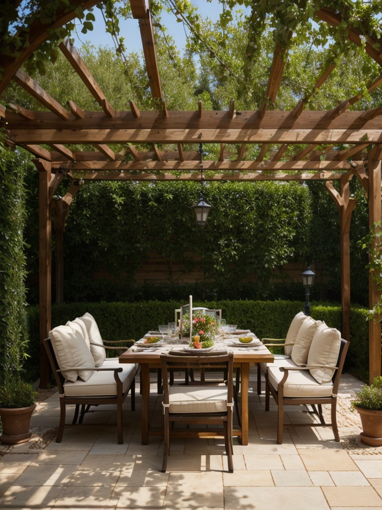 mediterranean-backyard-ideas-pergola-arbor-covered-vines-terracotta-tiles-cozy-outdoor-dining-area