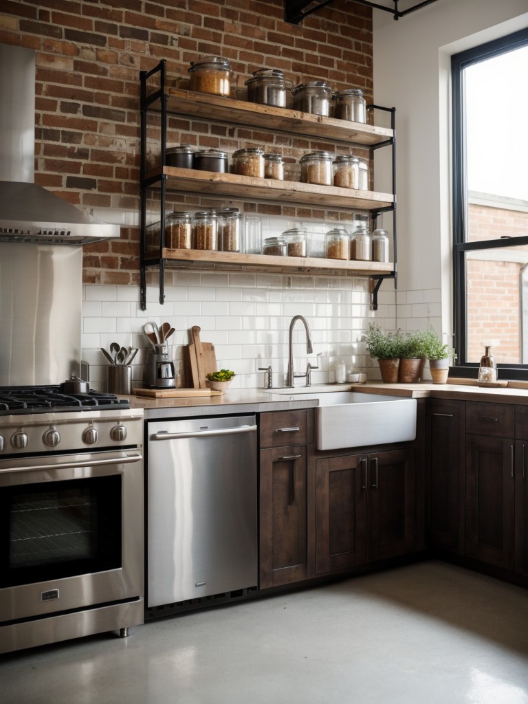industrial-kitchen-ideas-exposed-brick-walls-stainless-steel-appliances-open-shelving-chic-urban-look