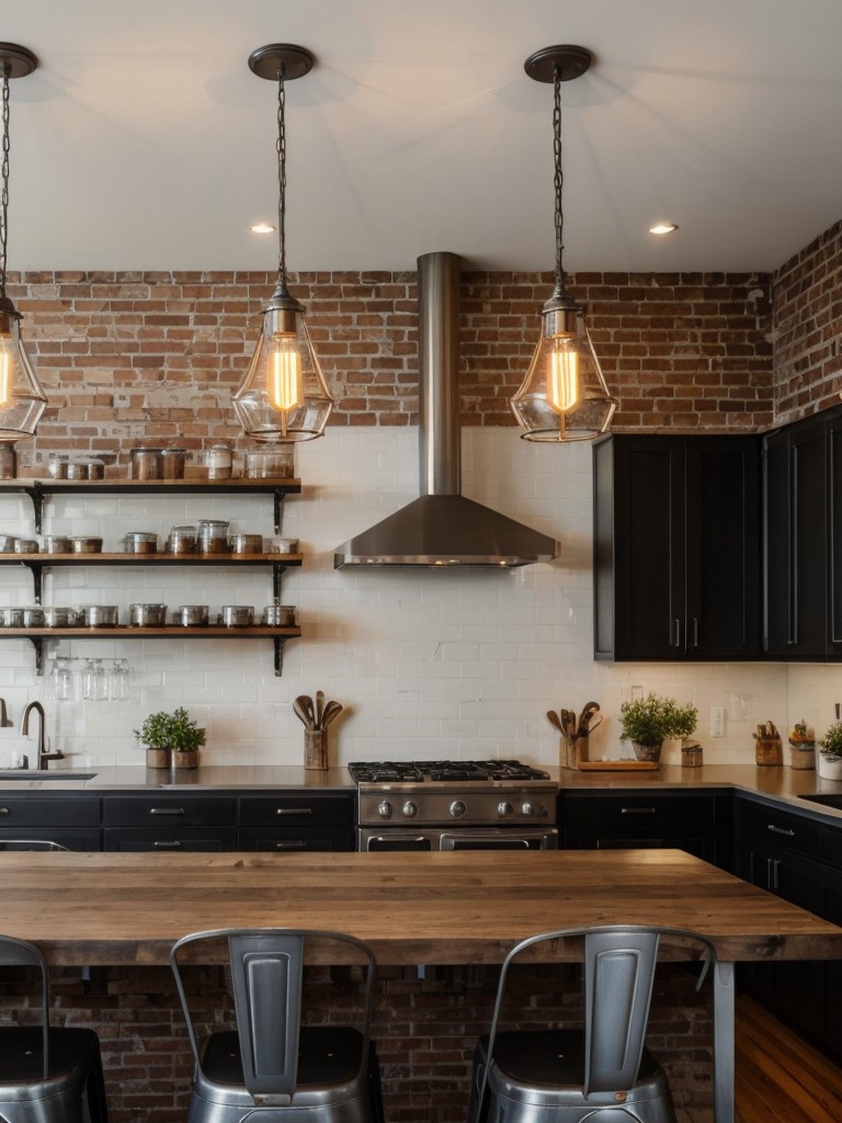industrial-kitchen-ideas-exposed-brick-walls-stainless-steel-countertops-vintage-inspired-light-fixtures-such-edison-bulbs
