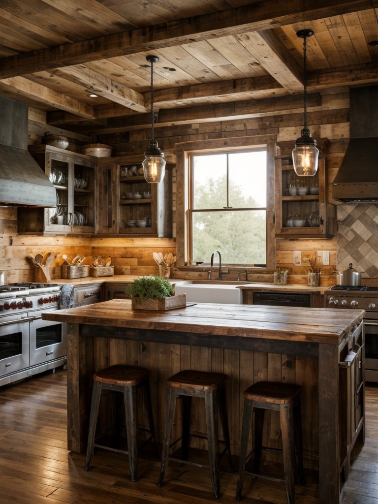 rustic-farmhouse-kitchen-ideas-exposed-wooden-beams-reclaimed-barnwood-cabinets-vintage-inspired-accessories-such-mason-jar-pendant-lights-cast-iron-c