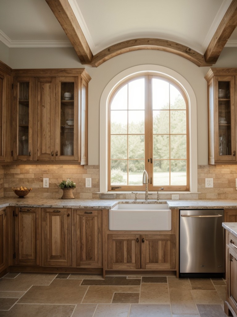 french-country-kitchen-inspirations-featuring-elegant-details-such-arched-windows-decorative-moldings-mix-natural-materials-like-stone-wood