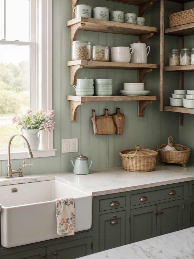 cottage-kitchen-ideas-cozy-inviting-space-floral-prints-pastel-colors-vintage-inspired-range-including-open-shelving-farmhouse-sink