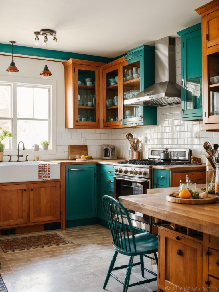 eclectic-kitchen-ideas-mix-different-styles-patterns-colors-using-vintage-contemporary-elements-like-colorful-kitchen-appliances-mismatched-chairs