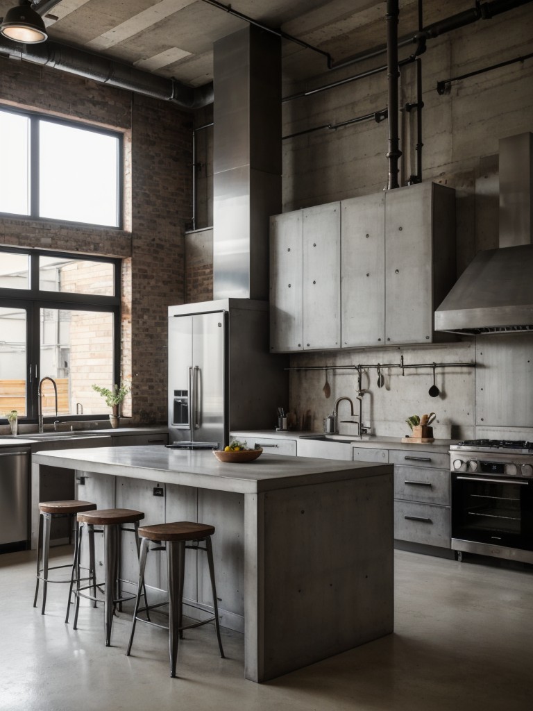 industrial-kitchen-ideas-raw-unfinished-look-featuring-exposed-pipes-concrete-countertops-stainless-steel-appliances-gritty-urban-style