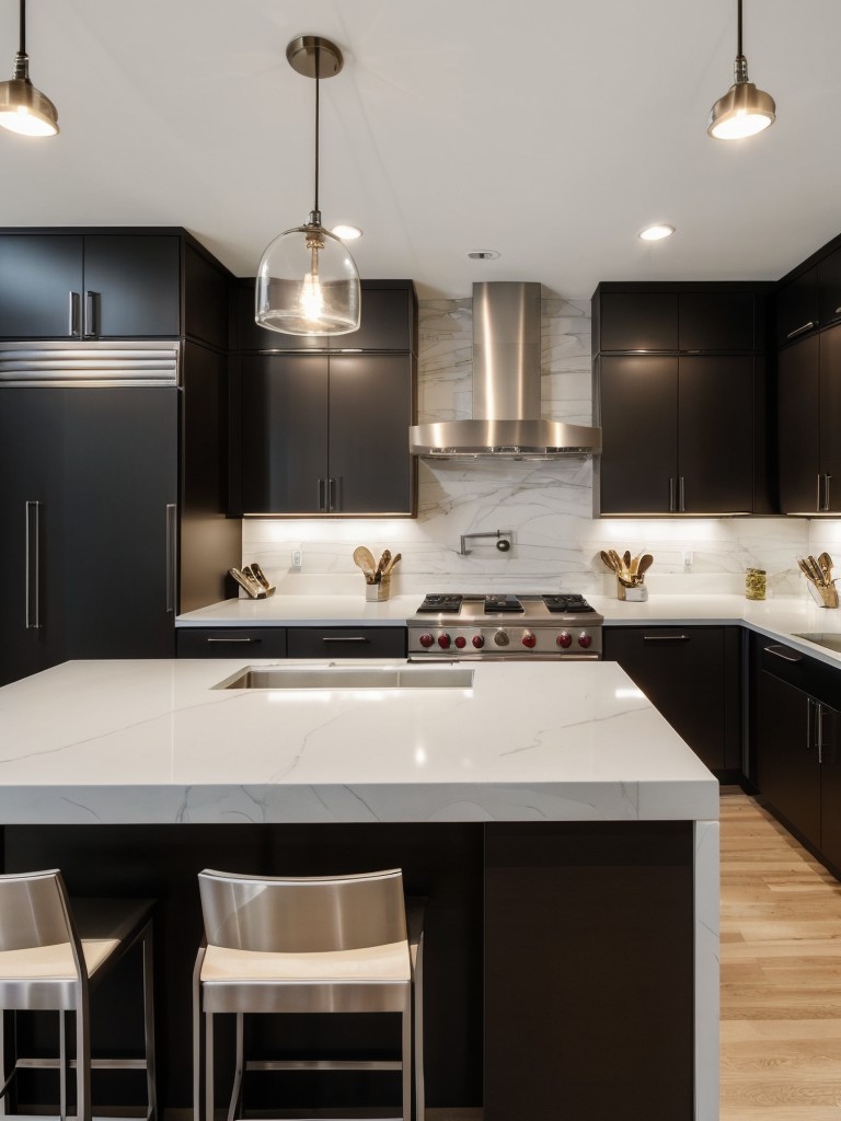 contemporary-kitchen-sleek-finishes-unique-lighting-fixtures-bold-pops-color-showcasing-fresh-cutting-edge-design