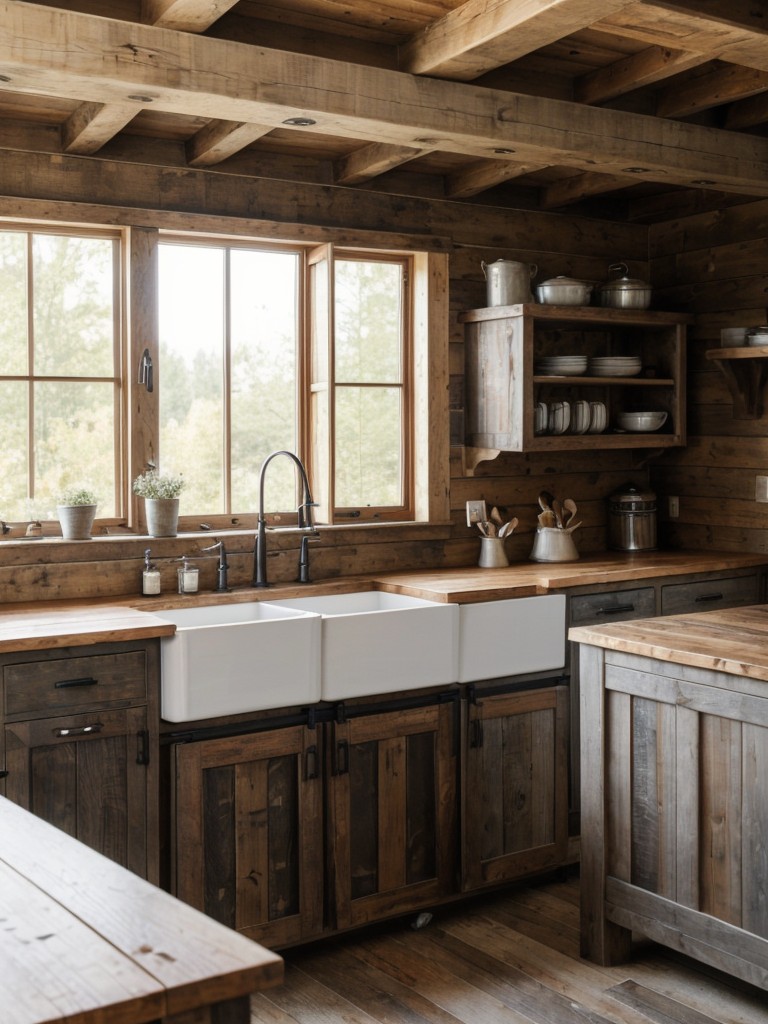 farmhouse-kitchen-ideas-cozy-rustic-atmosphere-complete-exposed-beams-farmhouse-sink-distressed-wooden-cabinets-add-vintage-accessories-barn-inspired-