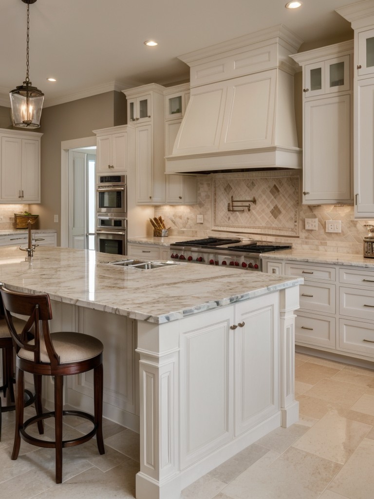 traditional-kitchen-elegant-white-cabinets-marble-countertops-classic-pendant-lighting