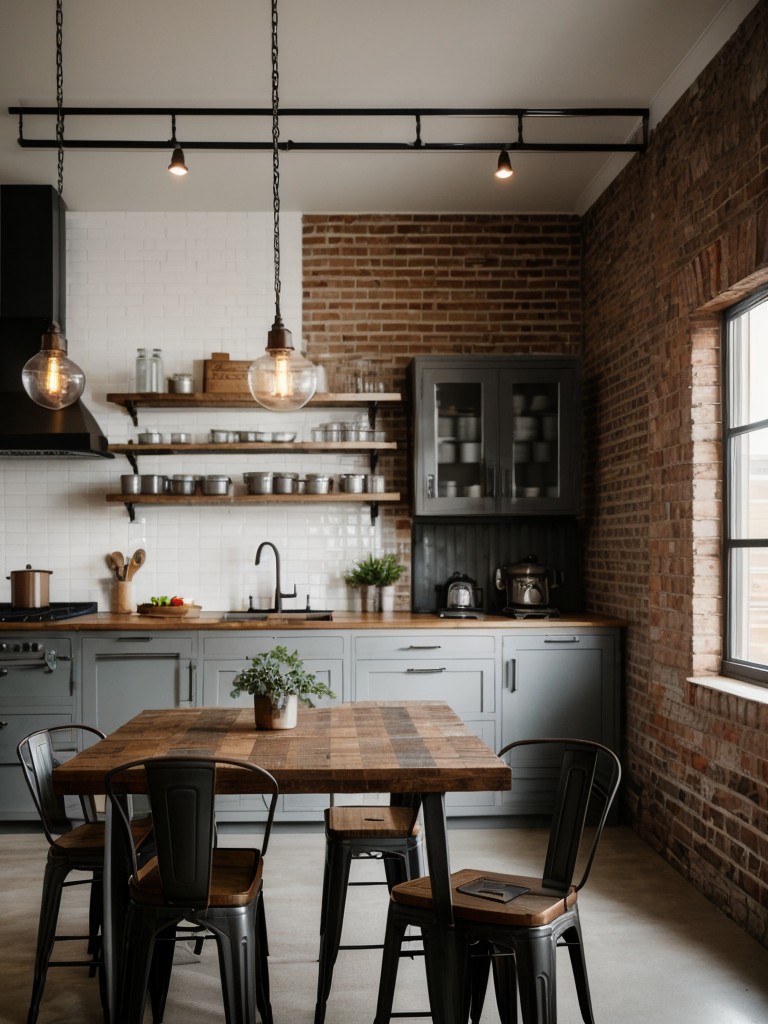 industrial-kitchen-ideas-exposed-brick-walls-metal-accents-incorporating-industrial-lighting-fixtures-reclaimed-wood-dining-table