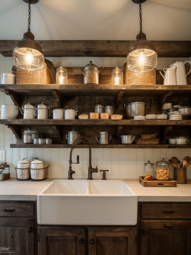 rustic-farmhouse-kitchen-ideas-distressed-wood-cabinets-farmhouse-sink-open-shelving-complemented-vintage-inspired-light-fixtures-cozy-breakfast-nook