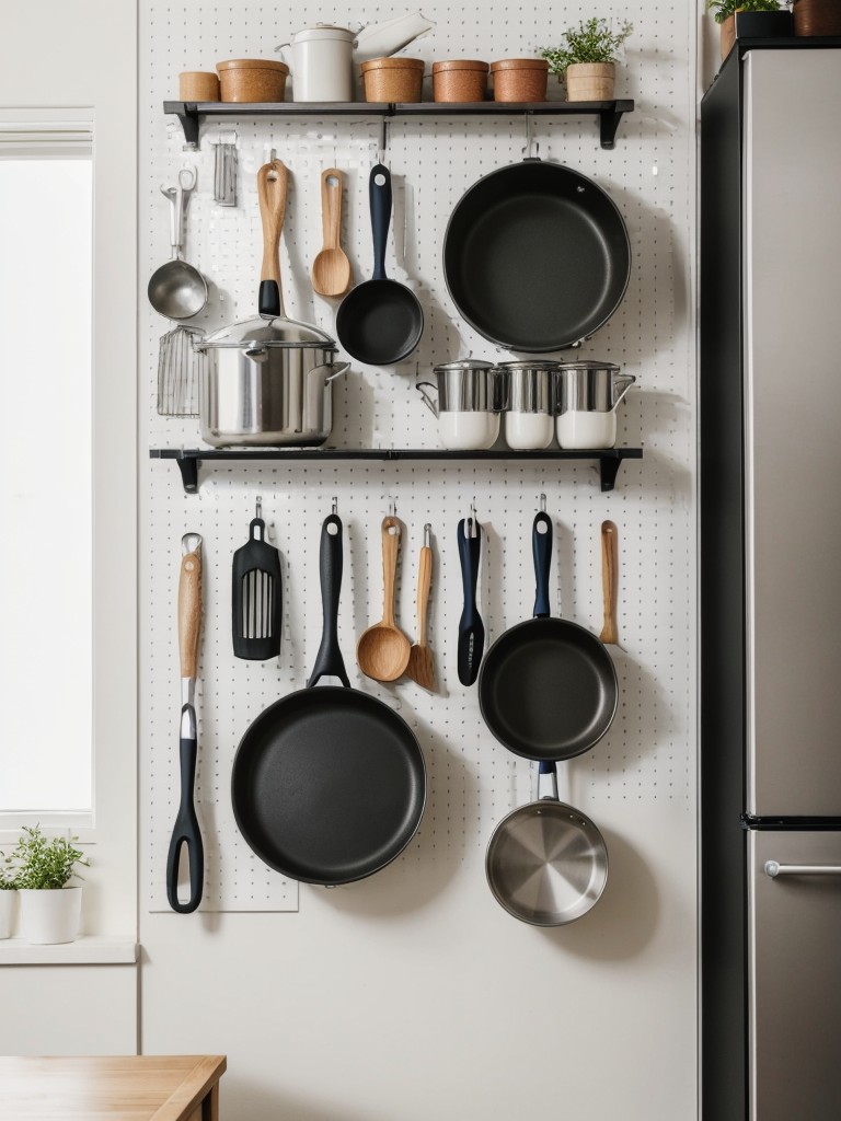installing-pegboard-wall-easy-access-storage-pots-pans-cooking-utensils