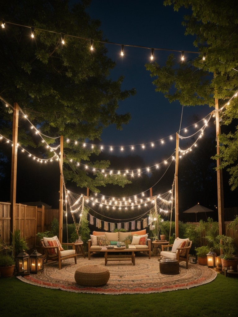 bohemian-style-backyard-eclectic-seating-options-hanging-hammocks-string-lights