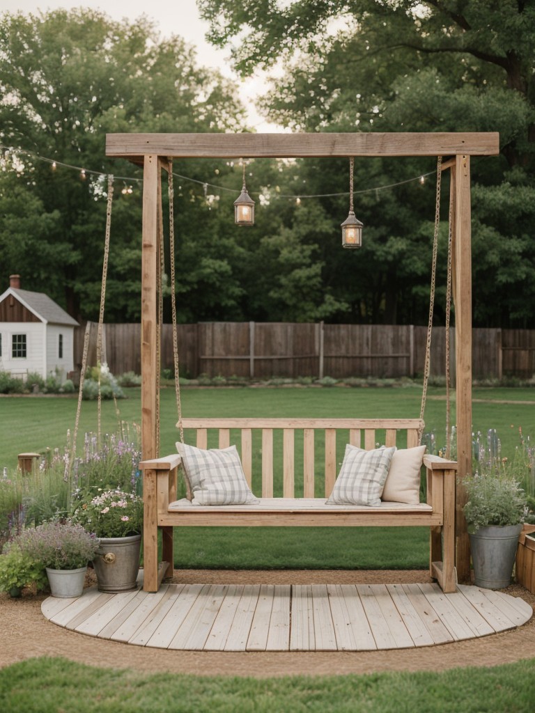 farmhouse-inspired-backyard-charming-wooden-swing-vintage-decor-vegetable-garden