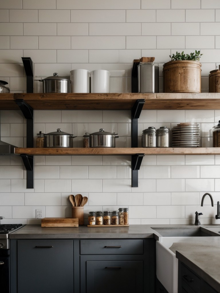 industrial-kitchen-ideas-exposed-brick-walls-concrete-countertops-open-metal-shelving-trendy-edgy-vibe