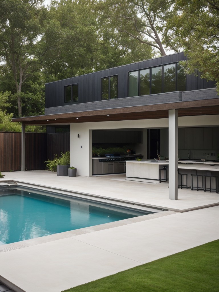 contemporary-backyard-paradise-sleek-swimming-pool-comfortable-lounge-chairs-sleek-outdoor-kitchen-entertaining