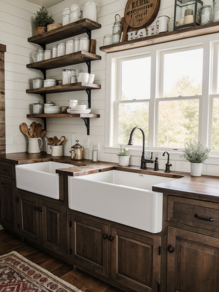 farmhouse-kitchen-design-featuring-large-farmhouse-sink-open-shelving-mix-rustic-vintage-decor