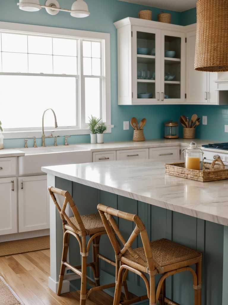 coastal-kitchen-ideas-beachy-vibe-incorporating-light-colors-natural-materials-like-bamboo-rattan-nautical-themed-decor