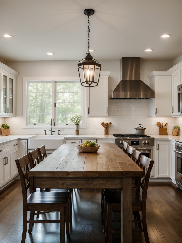 transitional-kitchen-design-mix-contemporary-traditional-elements-such-farmhouse-style-table-paired-modern-pendant-lighting
