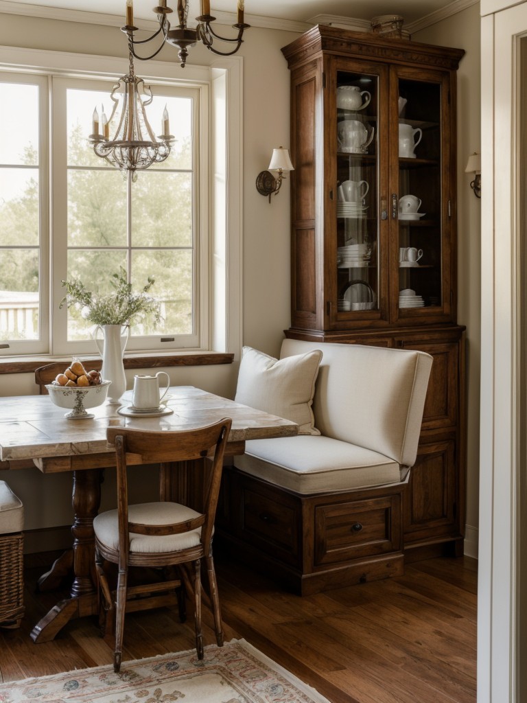 french-country-kitchen-ideas-vintage-style-cabinetry-ornate-details-cozy-breakfast-nook-charming-inviting-atmosphere
