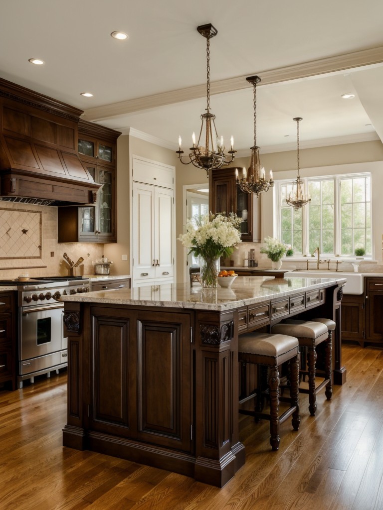 traditional-kitchen-ideas-timeless-elegant-look-using-ornate-cabinetry-raised-panel-details-incorporating-large-kitchen-island-decorative-corbels