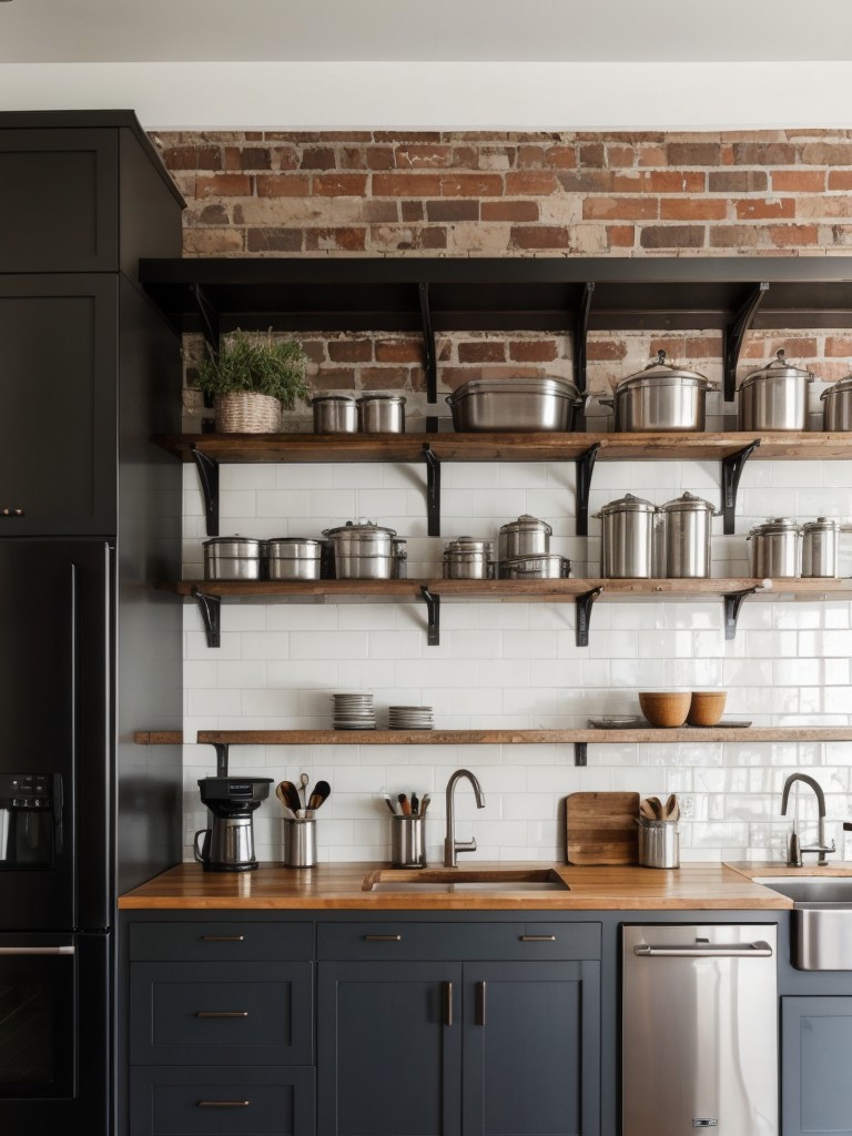industrial-kitchen-ideas-exposed-brick-walls-stainless-steel-appliances-open-shelving-trendy-urban-look