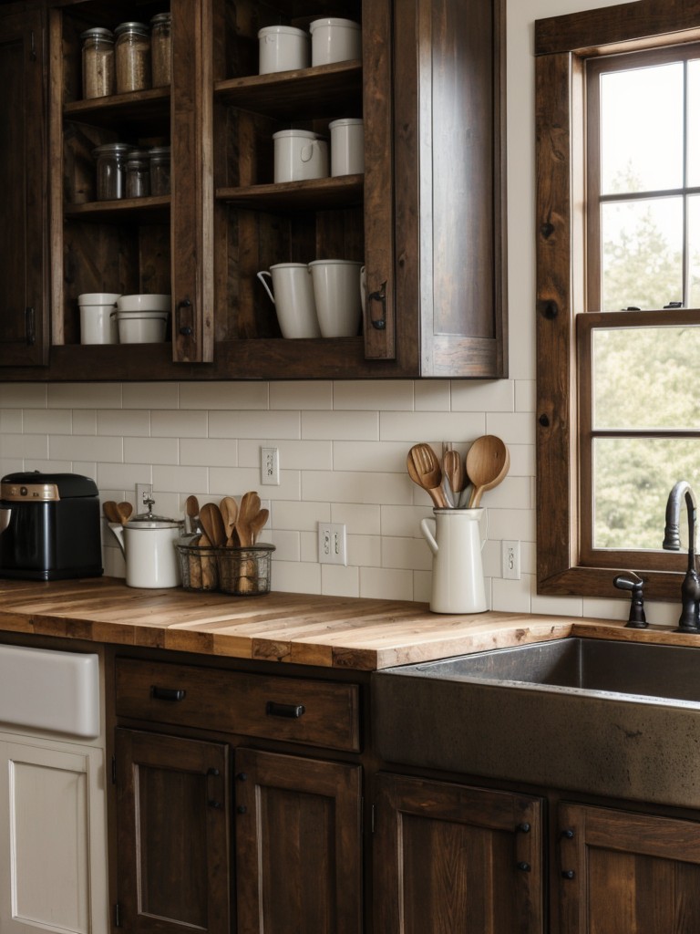 rustic-kitchen-ideas-distressed-wood-cabinets-farmhouse-sink-vintage-inspired-accessories
