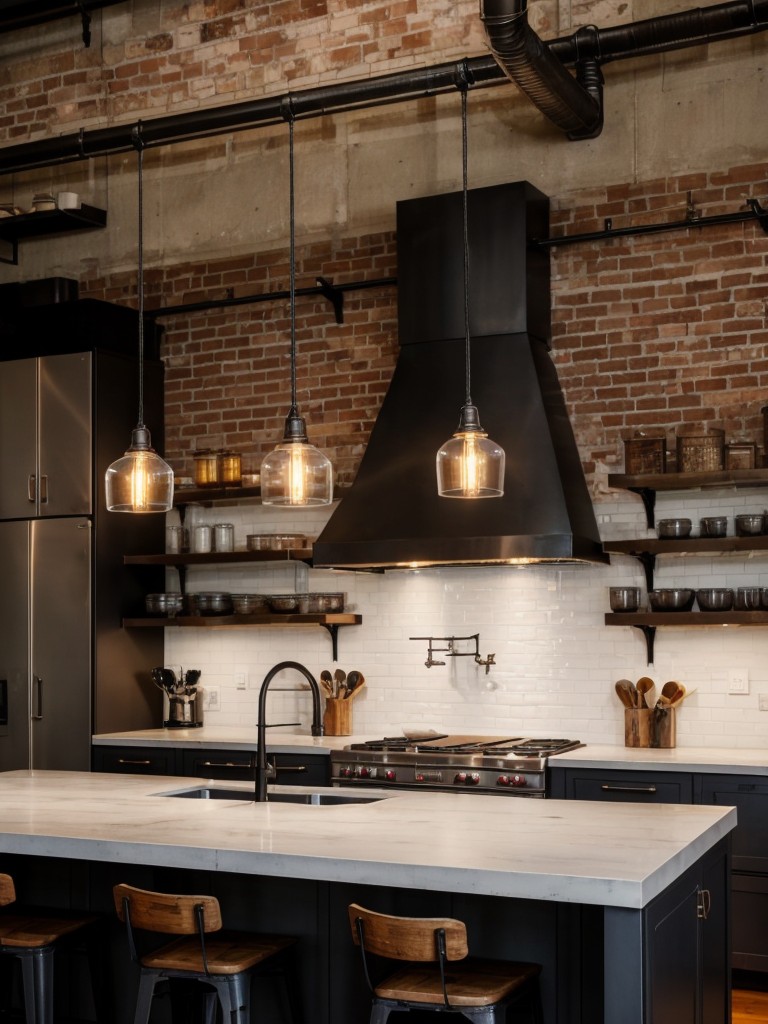 industrial-kitchen-ideas-modern-edge-incorporating-exposed-brick-walls-metal-accents-statement-lighting-fixtures-to-create-trendy-urban-feel