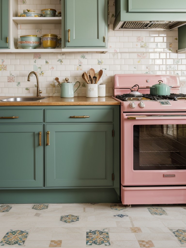 vintage-kitchen-style-retro-inspired-appliances-colorful-patterned-tiles-nostalgic-accessories-consider-incorporating-checkered-floor-floral-wallpaper
