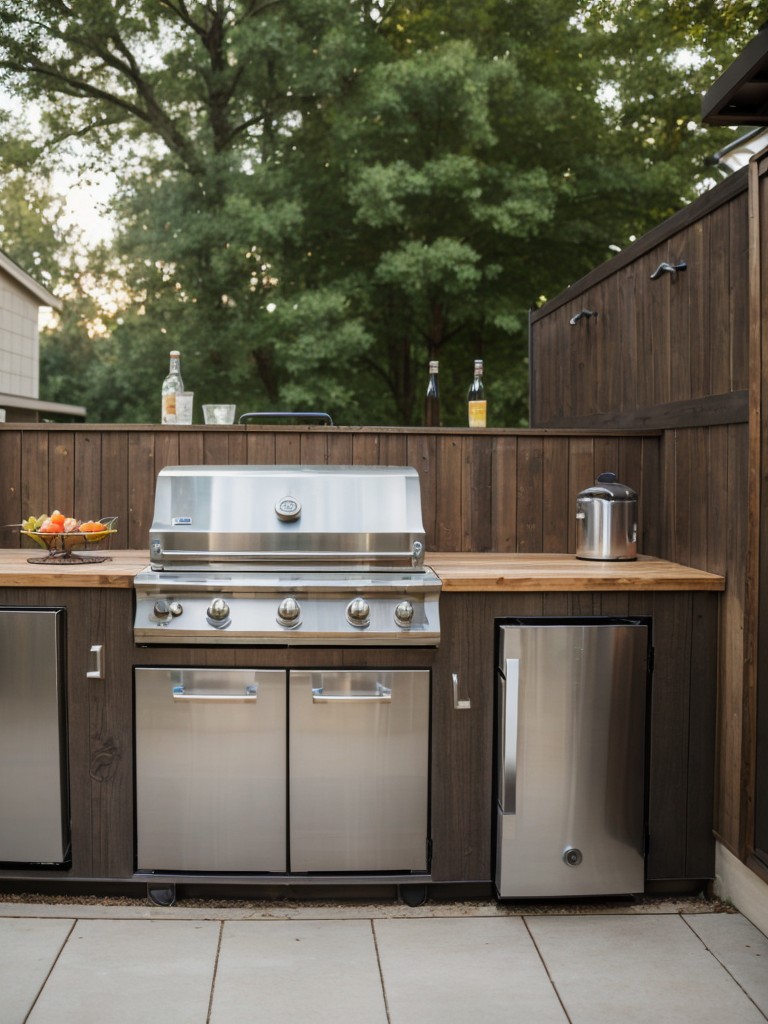 create-diy-outdoor-kitchen-your-backyard-repurposing-old-grill-adding-countertop-made-recycled-materials-installing-mini-fridge-convenience