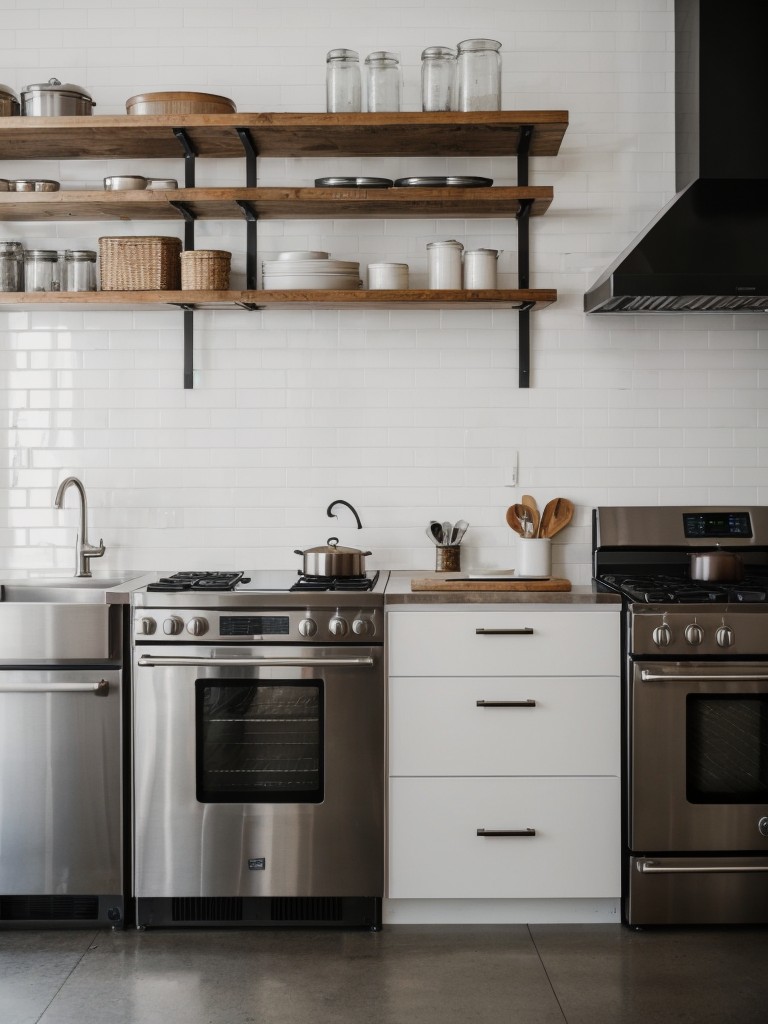 industrial-kitchen-design-exposed-brick-walls-stainless-steel-appliances-minimalist-black-white-color-scheme