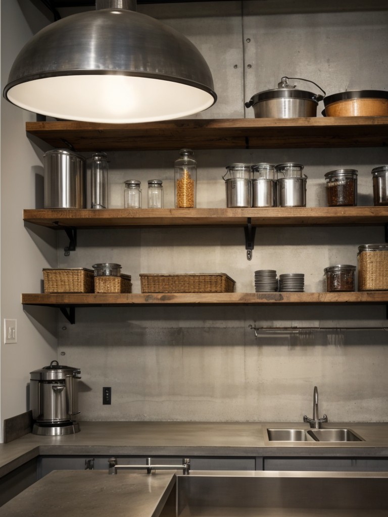 industrial-kitchen-ideas-showcasing-raw-materials-such-concrete-countertops-metal-pendant-lights-open-shelving-units