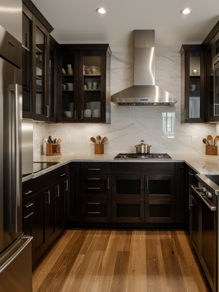 transitional-kitchen-design-that-blends-traditional-contemporary-elements-featuring-mix-materials-like-dark-wood-cabinetry-paired-stainless-steel-appl