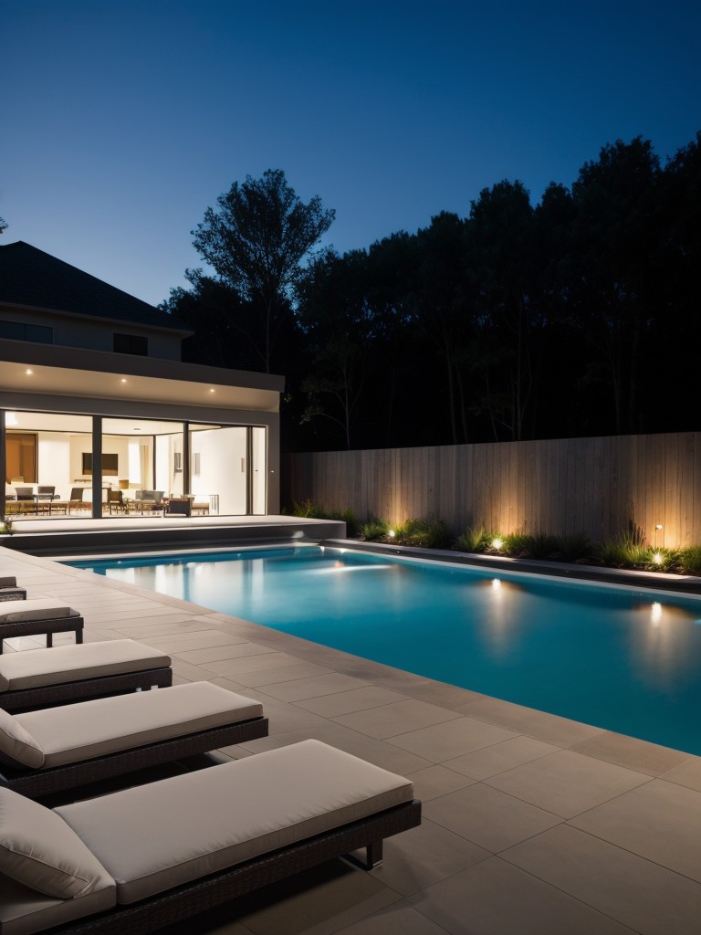 contemporary-backyard-ideas-sleek-swimming-pool-modern-outdoor-lounge-dramatic-lighting