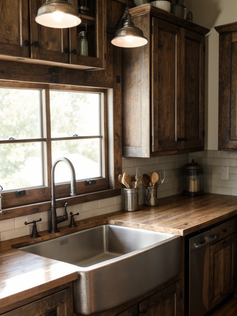 rustic-farmhouse-kitchen-ideas-distressed-wood-cabinets-farmhouse-sink-vintage-inspired-hardware
