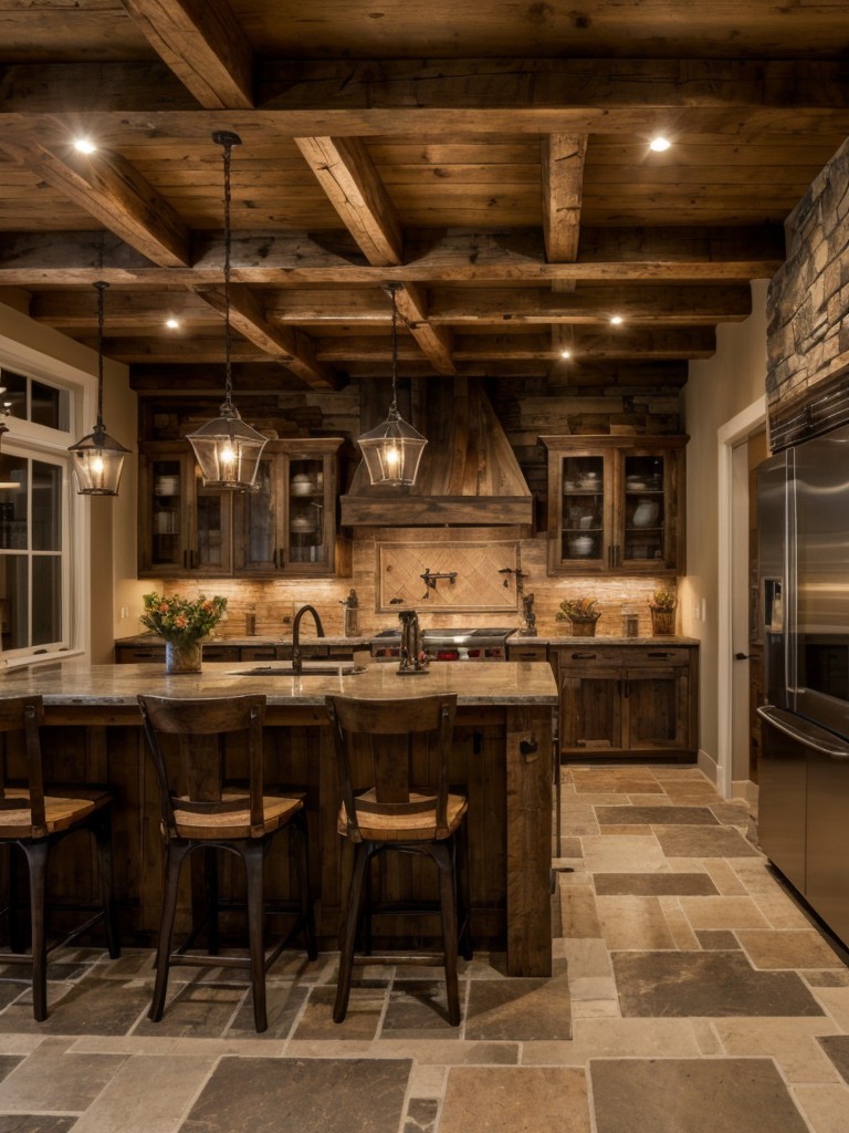 rustic-kitchen-ideas-cozy-warm-ambiance-featuring-natural-materials-like-stone-wood-wrought-iron-complemented-warm-lighting-cozy-seating-options