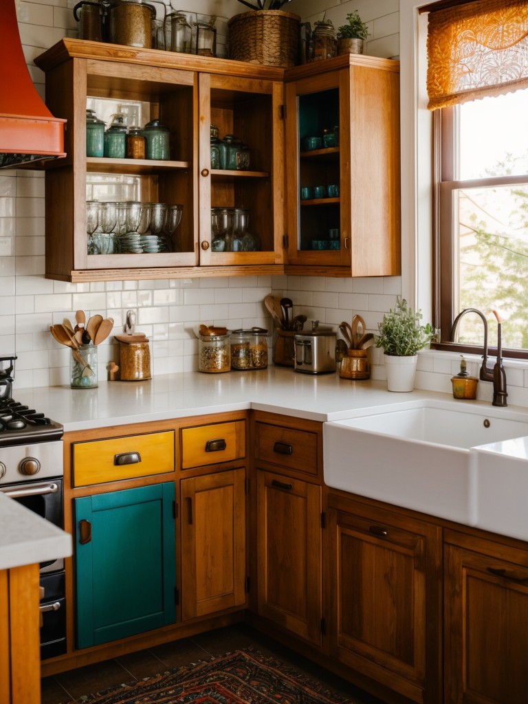 bohemian-kitchen-decor-vibrant-colors-eclectic-patterns-mix-vintage-handmade-items