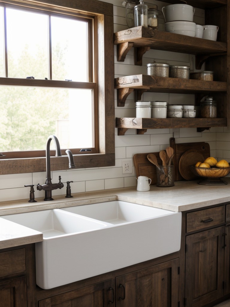 farmhouse-kitchen-design-rustic-finishes-farmhouse-sink-open-wooden-shelving